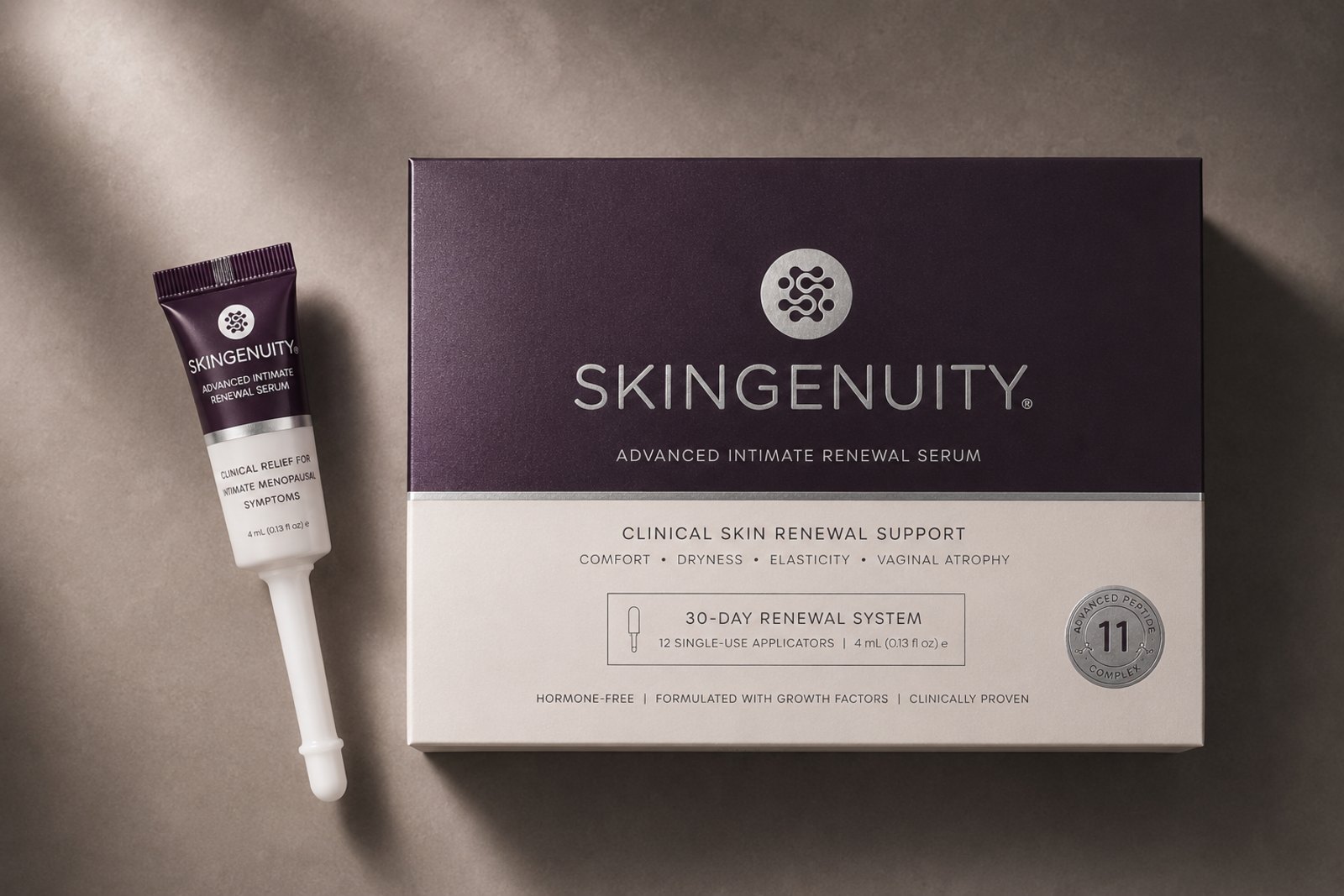AIRS Advanced Intimate Renewal Serum box with a single-use applicator