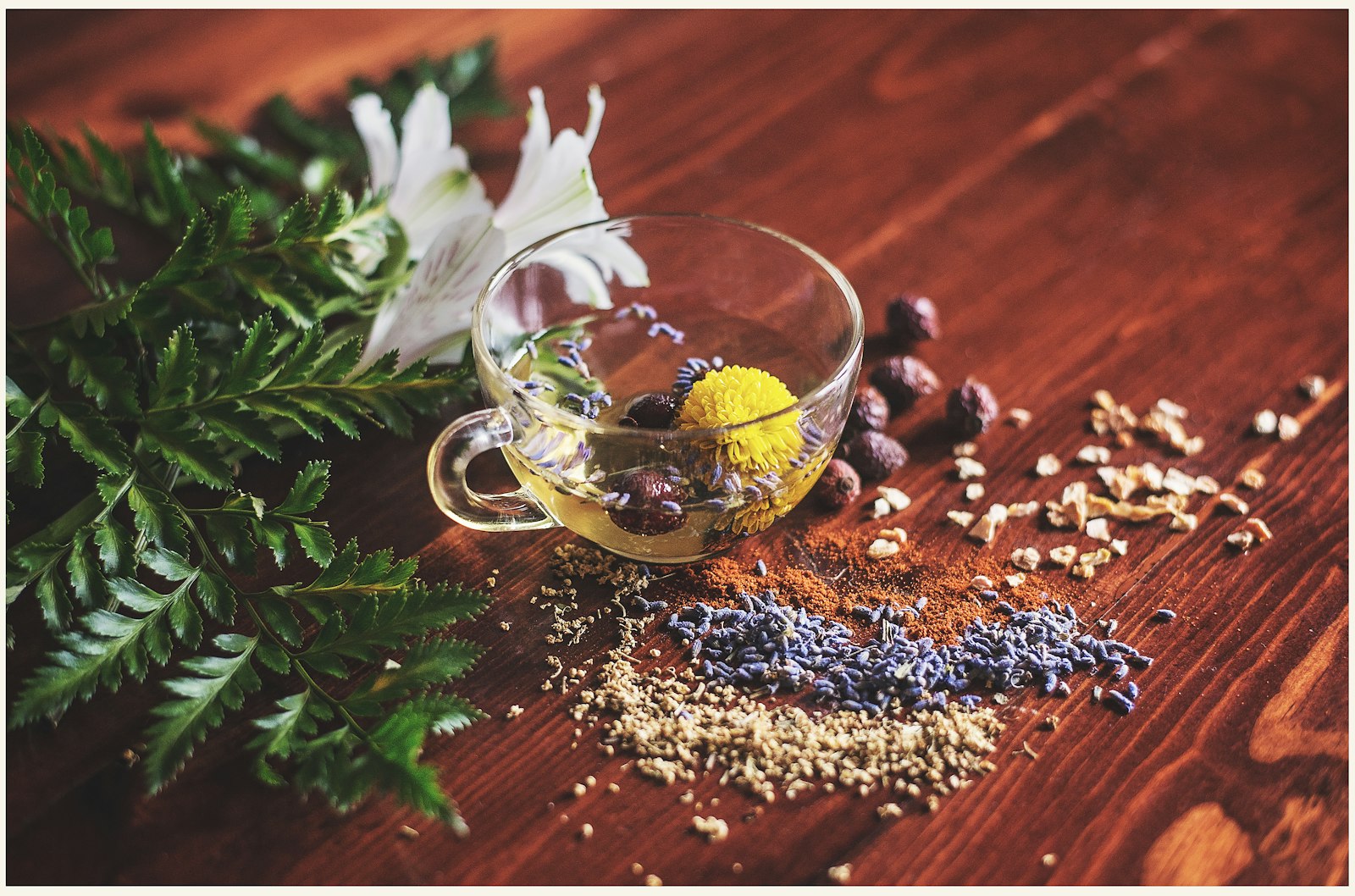 Herbal tea with dried flowers and herbs